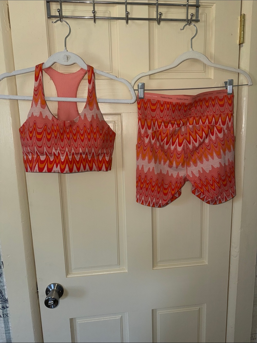 Outdoor Voices Pink and Orange Patterned Two-Piece Swim Set